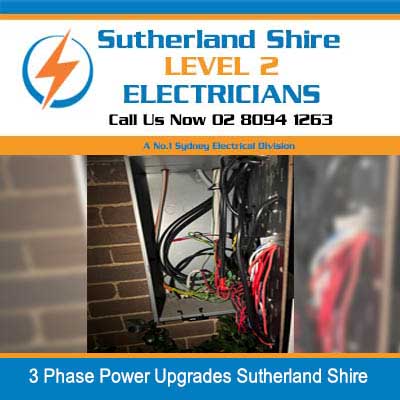 3 phase electrical wiring and meter installation in outdoor switchboard against brick wall in Sutherland Shire