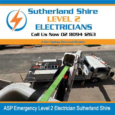 Emergency utility truck with elevated platform and equipment viewed from above on pavement in Sutherland Shire